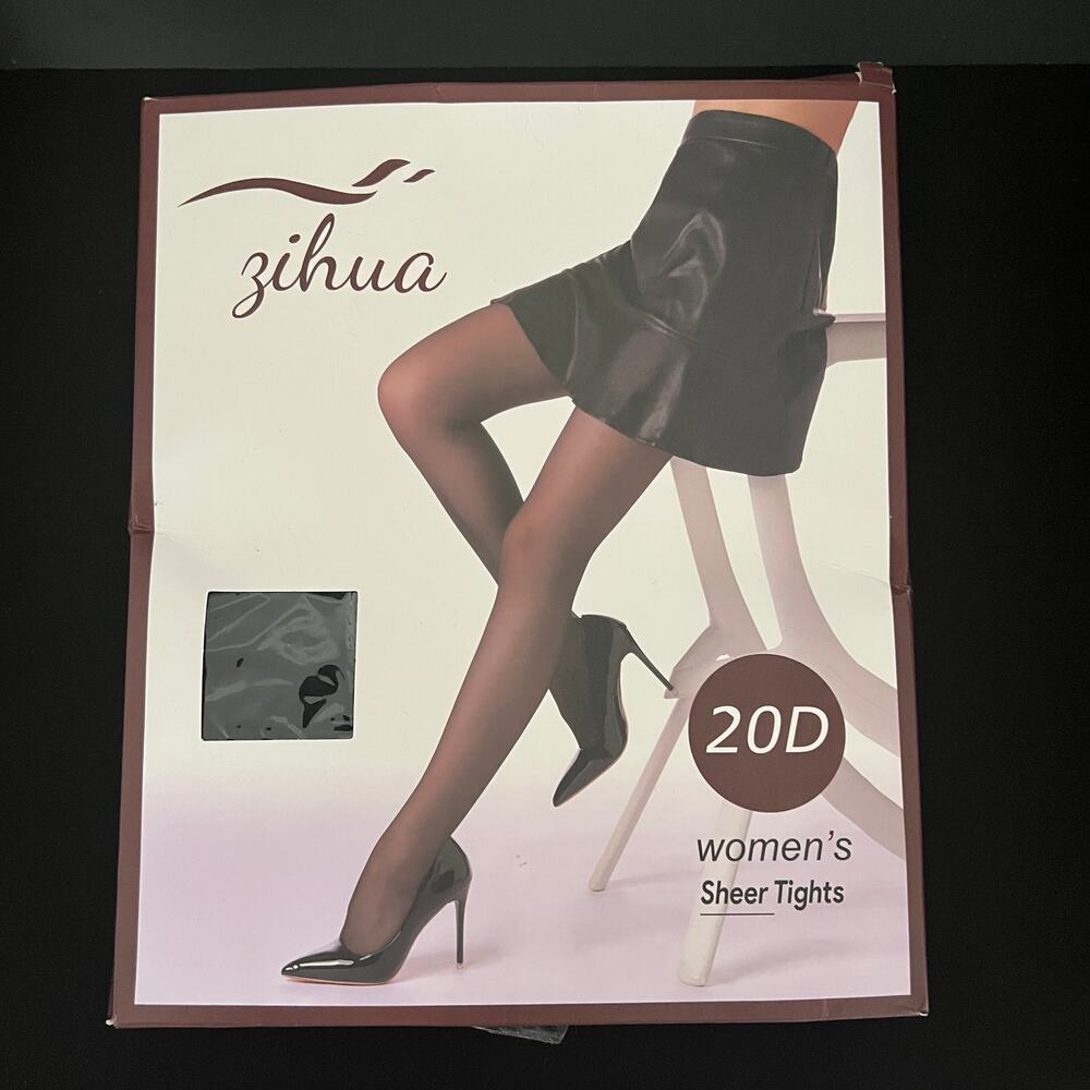 Zihua Women’s M Black 20D Sheer Control Top Tights 2 Pack Nylon Spandex